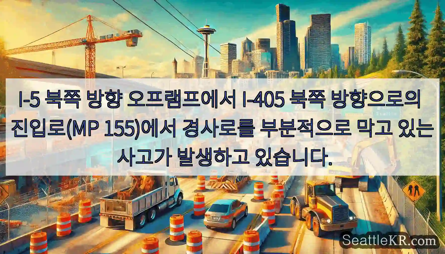 I-5 북쪽 방향 오프램프에서 I-405 북쪽 방향으로의 진입로(MP 155)에서