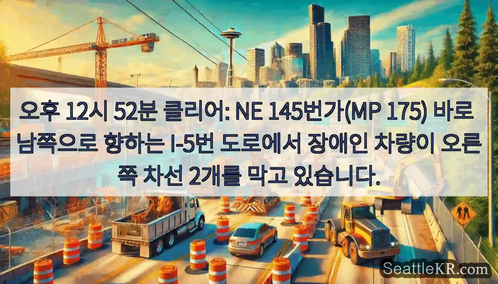 오후 12시 52분 클리어: NE 145번가(MP 175) 바로 남쪽으로 향하는 I-5번