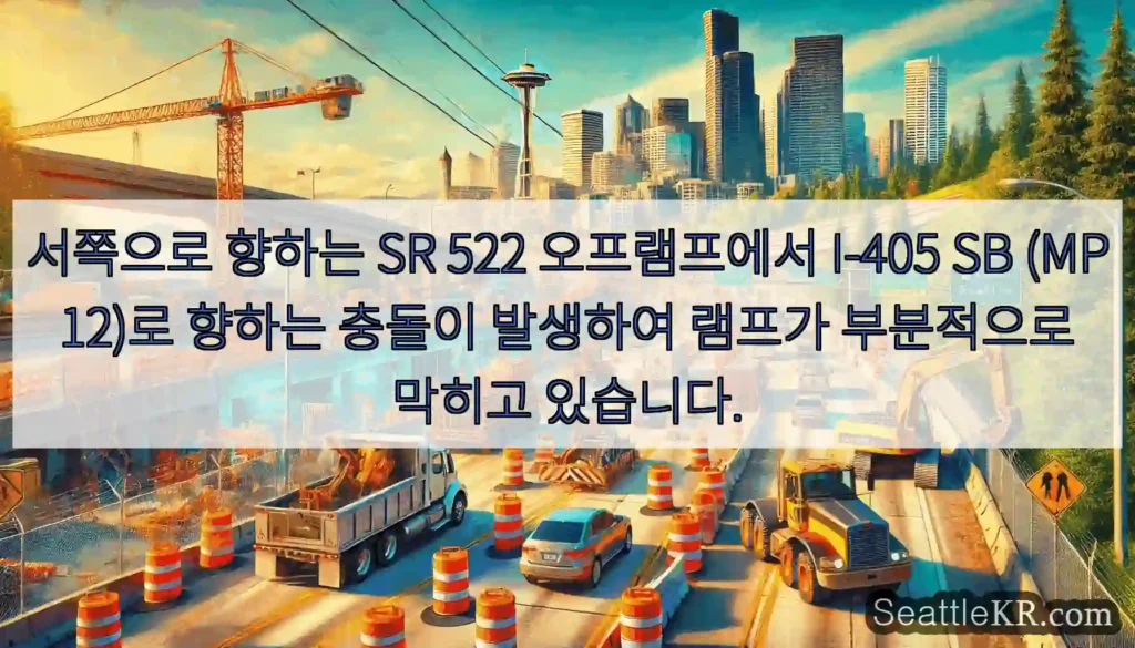 서쪽으로 향하는 SR 522 오프램프에서 I-405 SB (MP 12)로 향하는 충돌이