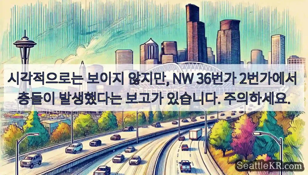 시각적으로는 보이지 않지만, NW 36번가 2번가에서 충돌이 발생했다는 보고가 있습니다.