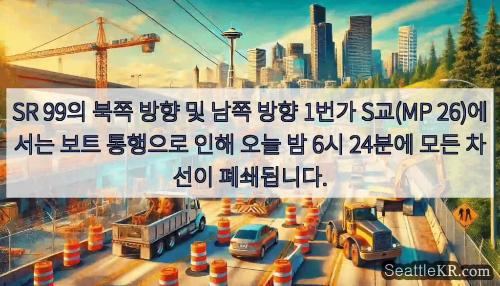 SR 99의 북쪽 방향 및 남쪽 방향 1번가 S교(MP 26)에서는 보트 통행으로 인해