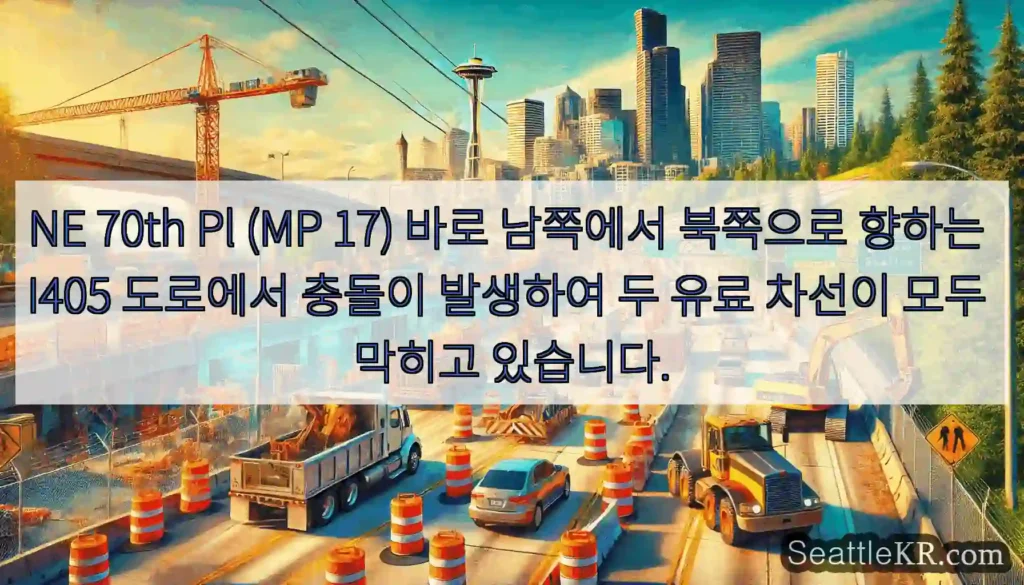 NE 70th Pl (MP 17) 바로 남쪽에서 북쪽으로 향하는 I405 도로에서 충돌이