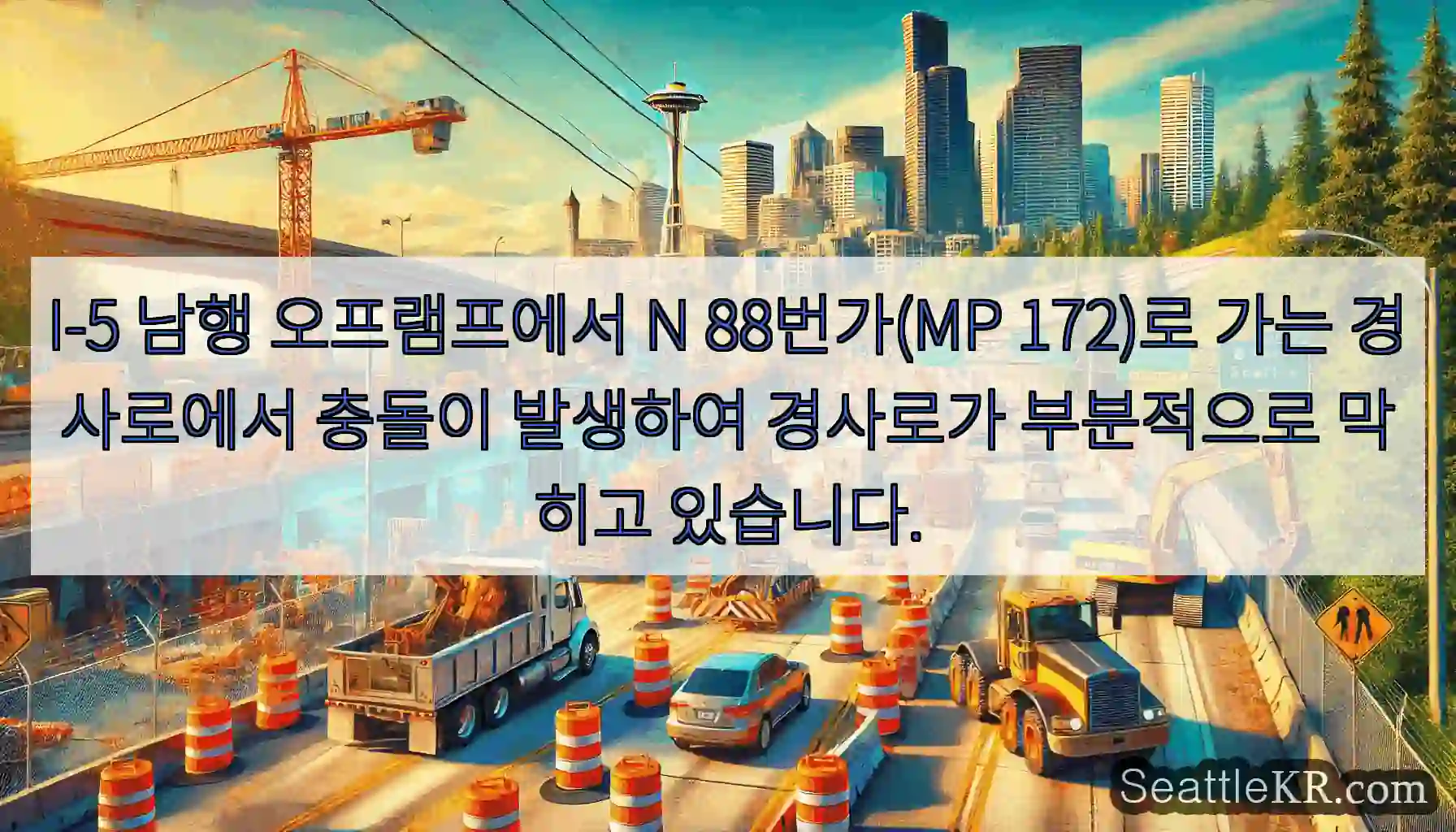 I-5 남행 오프램프에서 N 88번가(MP 172)로 가는 경사로에서 충돌이 발생하여