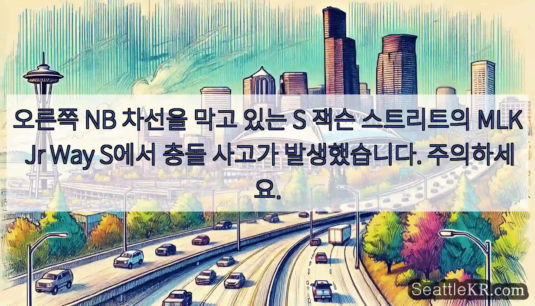 오른쪽 NB 차선을 막고 있는 S 잭슨 스트리트의 MLK Jr Way S에서 충돌 사고가