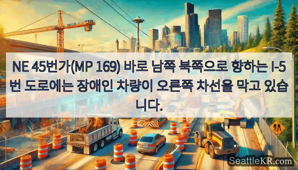 NE 45번가(MP 169) 바로 남쪽 북쪽으로 향하는 I-5번 도로에는 장애인 차량이