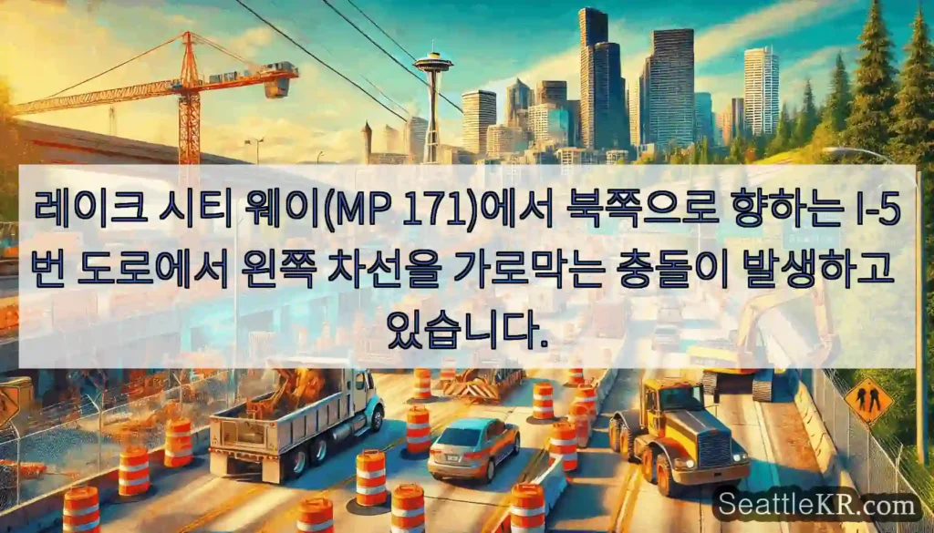 레이크 시티 웨이(MP 171)에서 북쪽으로 향하는 I-5번 도로에서 왼쪽 차선을