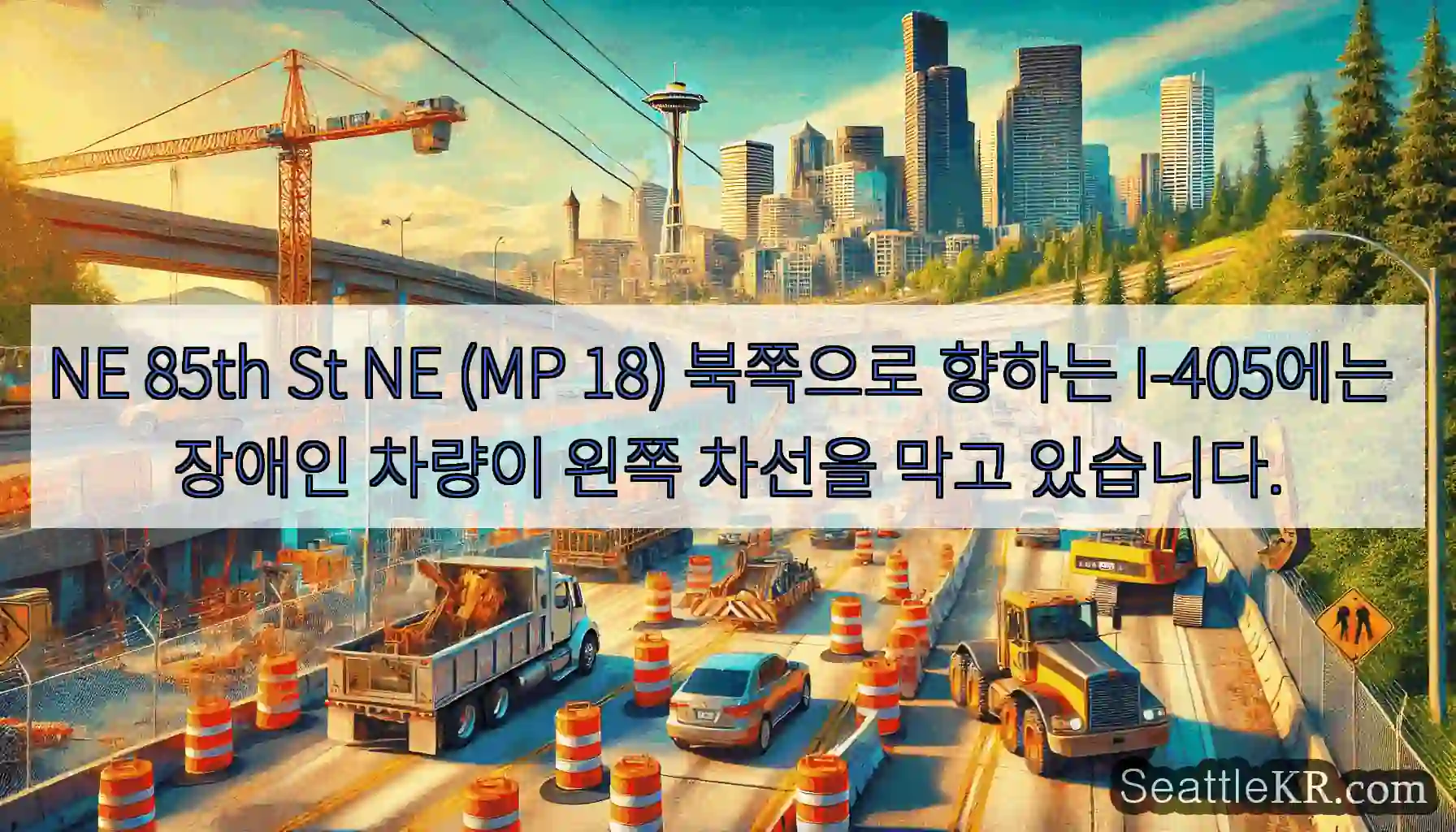NE 85th St NE (MP 18) 북쪽으로 향하는 I-405에는 장애인 차량이 왼쪽