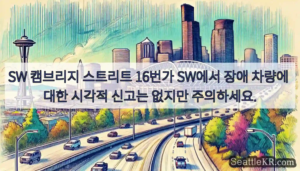 SW 캠브리지 스트리트 16번가 SW에서 장애 차량에 대한 시각적 신고는 없지만