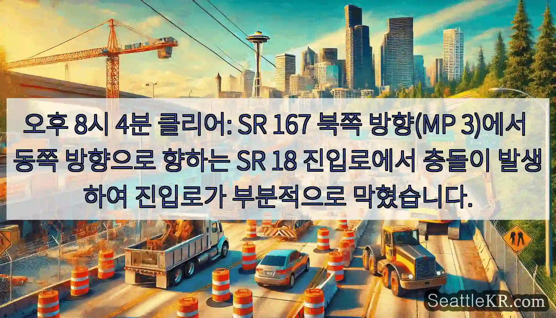 오후 8시 4분 클리어: SR 167 북쪽 방향(MP 3)에서 동쪽 방향으로 향하는 SR