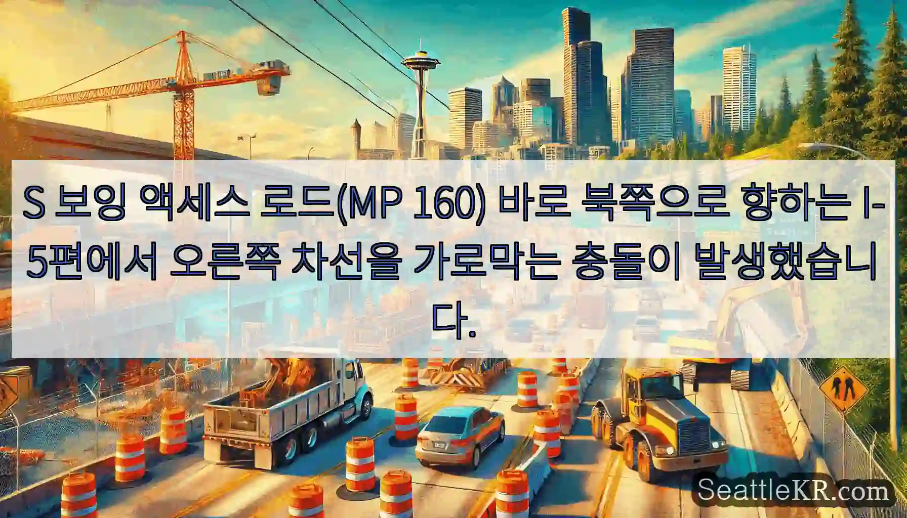 S 보잉 액세스 로드(MP 160) 바로 북쪽으로 향하는 I-5편에서 오른쪽 차선을