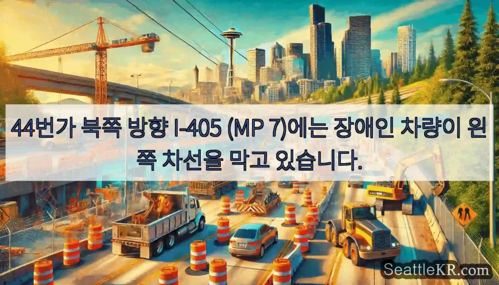 44번가 북쪽 방향 I-405 (MP 7)에는 장애인 차량이 왼쪽 차선을 막고 있습니다.