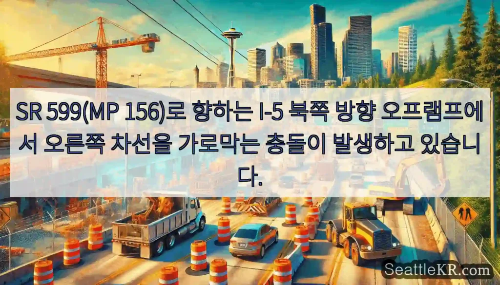 SR 599(MP 156)로 향하는 I-5 북쪽 방향 오프램프에서 오른쪽 차선을 가로막는