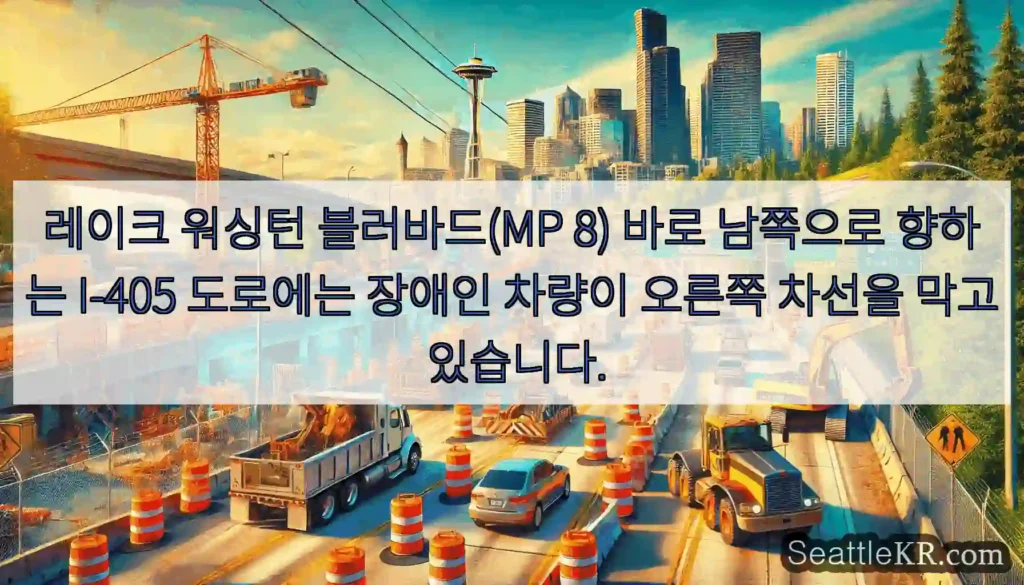 레이크 워싱턴 블러바드(MP 8) 바로 남쪽으로 향하는 I-405 도로에는 장애인 차량이