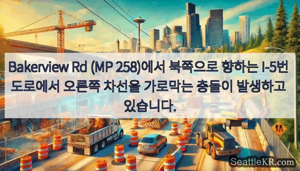 Bakerview Rd (MP 258)에서 북쪽으로 향하는 I-5번 도로에서 오른쪽