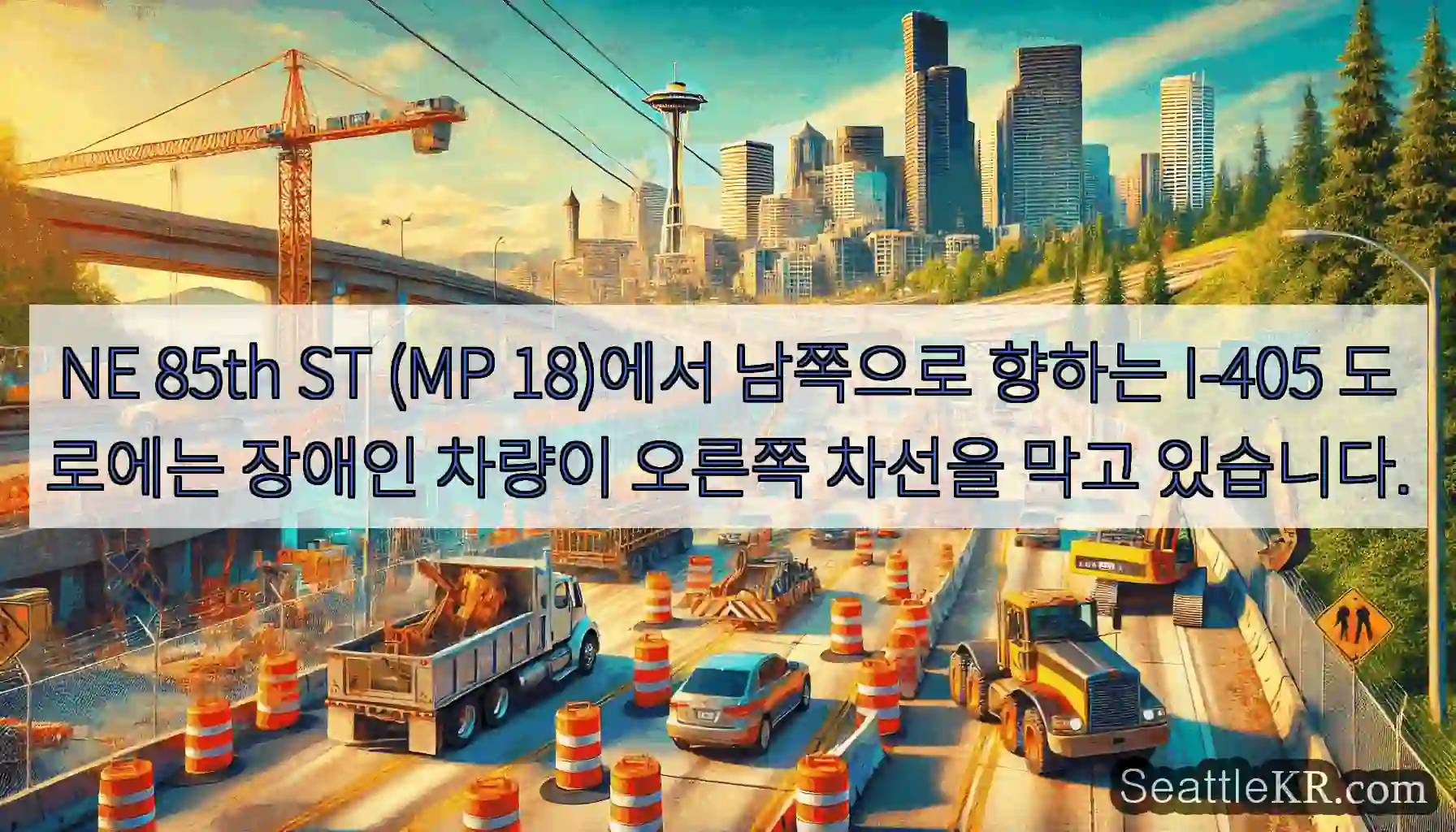 NE 85th ST (MP 18)에서 남쪽으로 향하는 I-405 도로에는 장애인 차량이