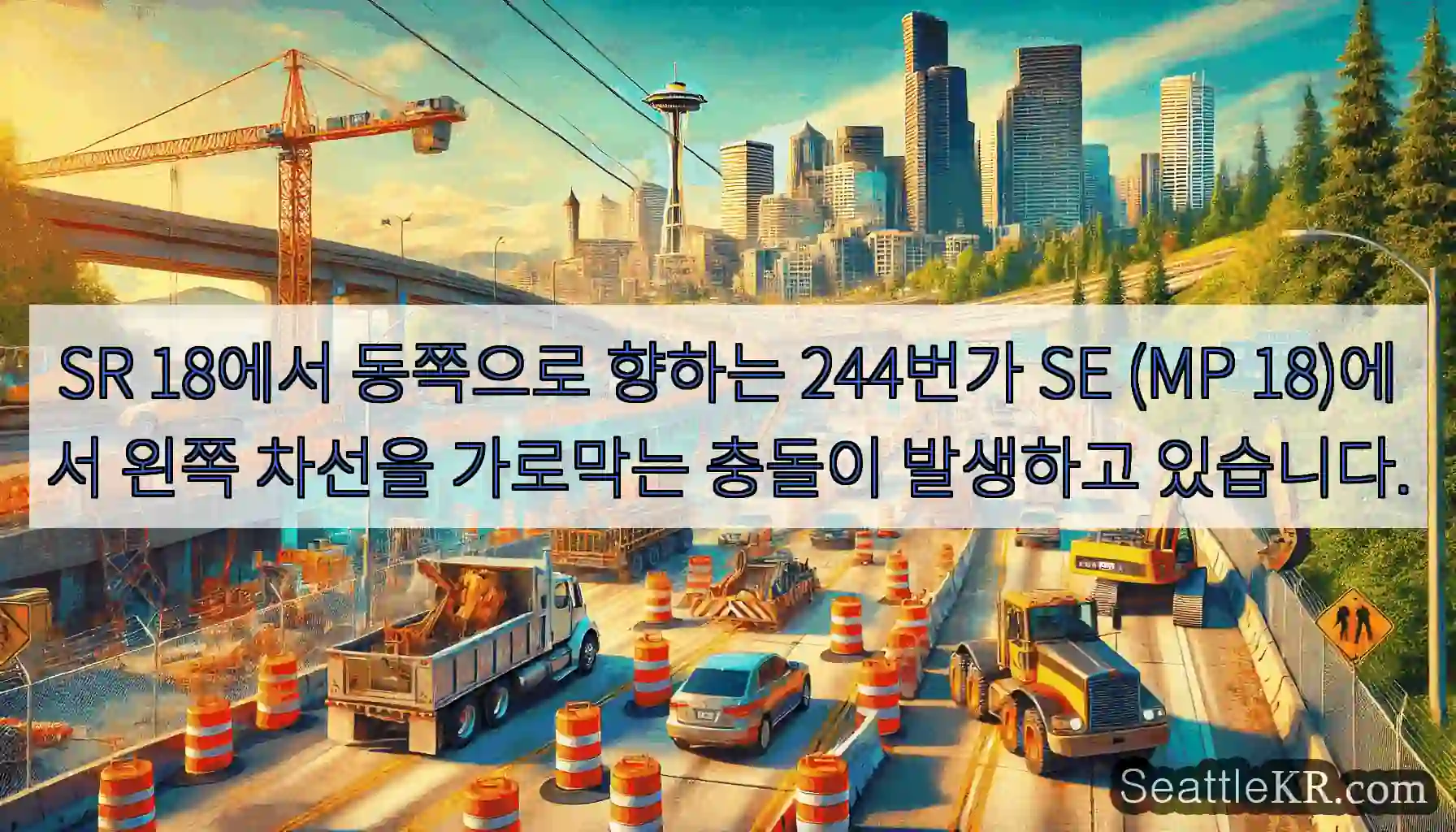 SR 18에서 동쪽으로 향하는 244번가 SE (MP 18)에서 왼쪽 차선을 가로막는