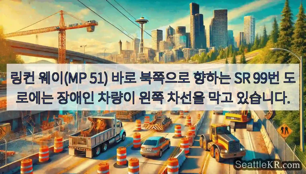 링컨 웨이(MP 51) 바로 북쪽으로 향하는 SR 99번 도로에는 장애인 차량이 왼쪽