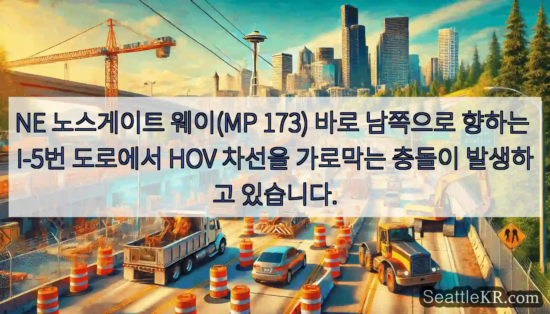 NE 노스게이트 웨이(MP 173) 바로 남쪽으로 향하는 I-5번 도로에서 HOV 차선을