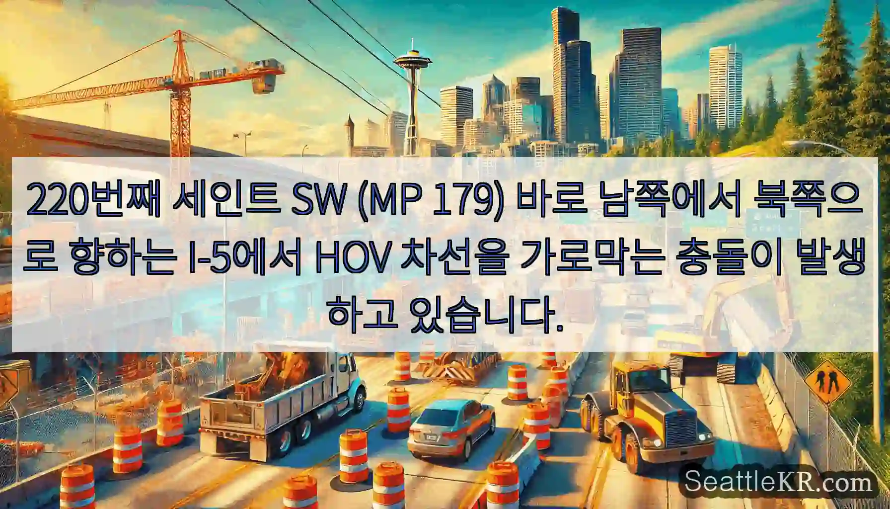 220번째 세인트 SW (MP 179) 바로 남쪽에서 북쪽으로 향하는 I-5에서 HOV