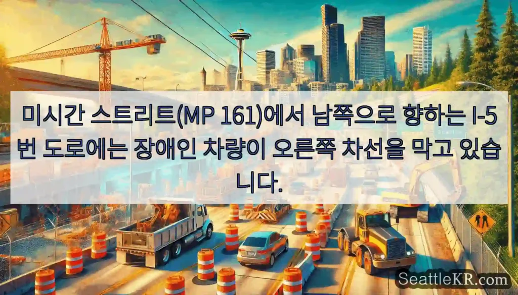 미시간 스트리트(MP 161)에서 남쪽으로 향하는 I-5번 도로에는 장애인 차량이 오른쪽