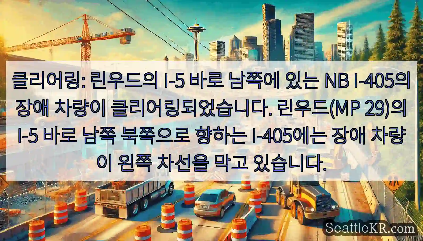 클리어링: 린우드의 I-5 바로 남쪽에 있는 NB I-405의 장애 차량이