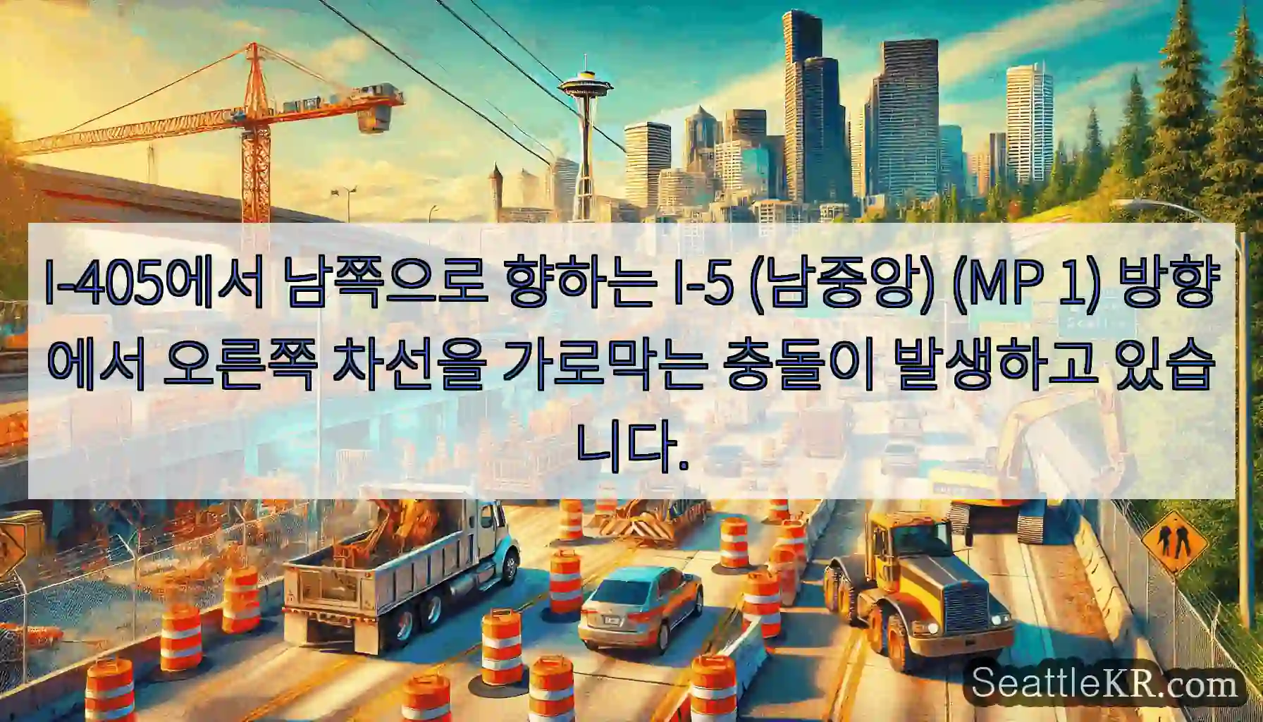 I-405에서 남쪽으로 향하는 I-5 (남중앙) (MP 1) 방향에서 오른쪽 차선을