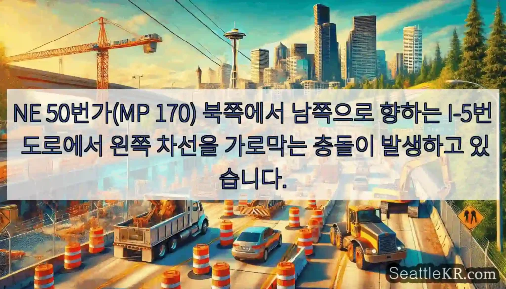 NE 50번가(MP 170) 북쪽에서 남쪽으로 향하는 I-5번 도로에서 왼쪽 차선을