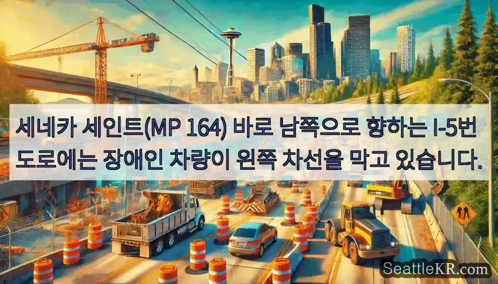 세네카 세인트(MP 164) 바로 남쪽으로 향하는 I-5번 도로에는 장애인 차량이 왼쪽