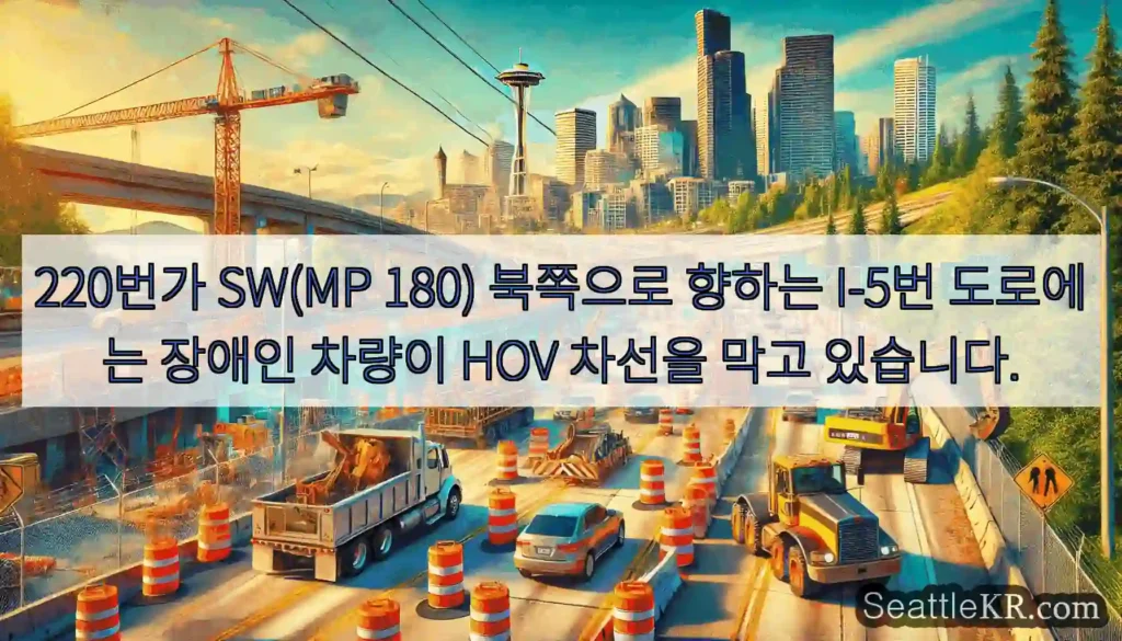 220번가 SW(MP 180) 북쪽으로 향하는 I-5번 도로에는 장애인 차량이 HOV