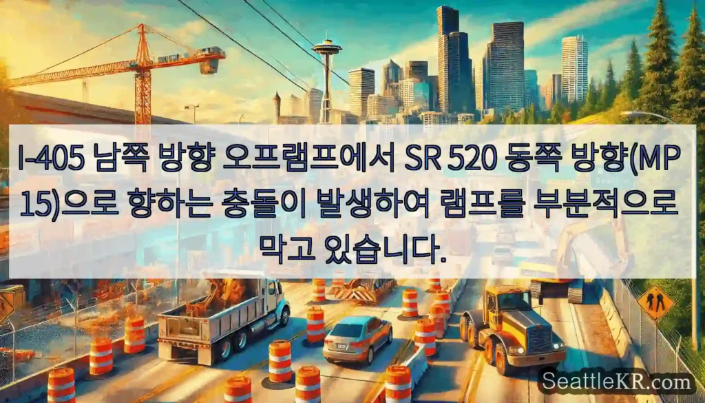 I-405 남쪽 방향 오프램프에서 SR 520 동쪽 방향(MP 15)으로 향하는 충돌이