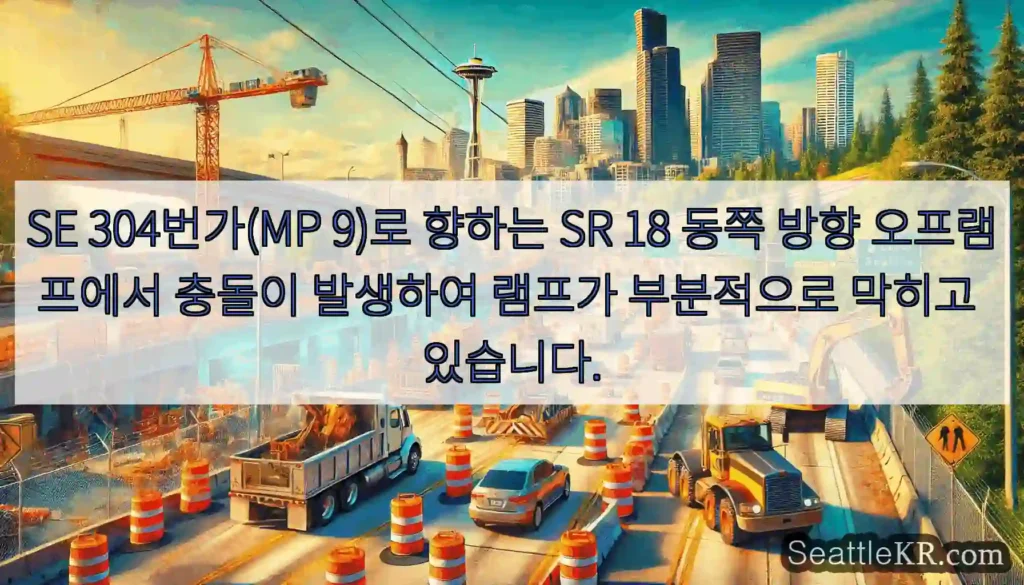 SE 304번가(MP 9)로 향하는 SR 18 동쪽 방향 오프램프에서 충돌이 발생하여