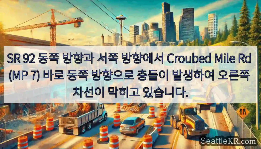 SR 92 동쪽 방향과 서쪽 방향에서 Croubed Mile Rd (MP 7) 바로 동쪽