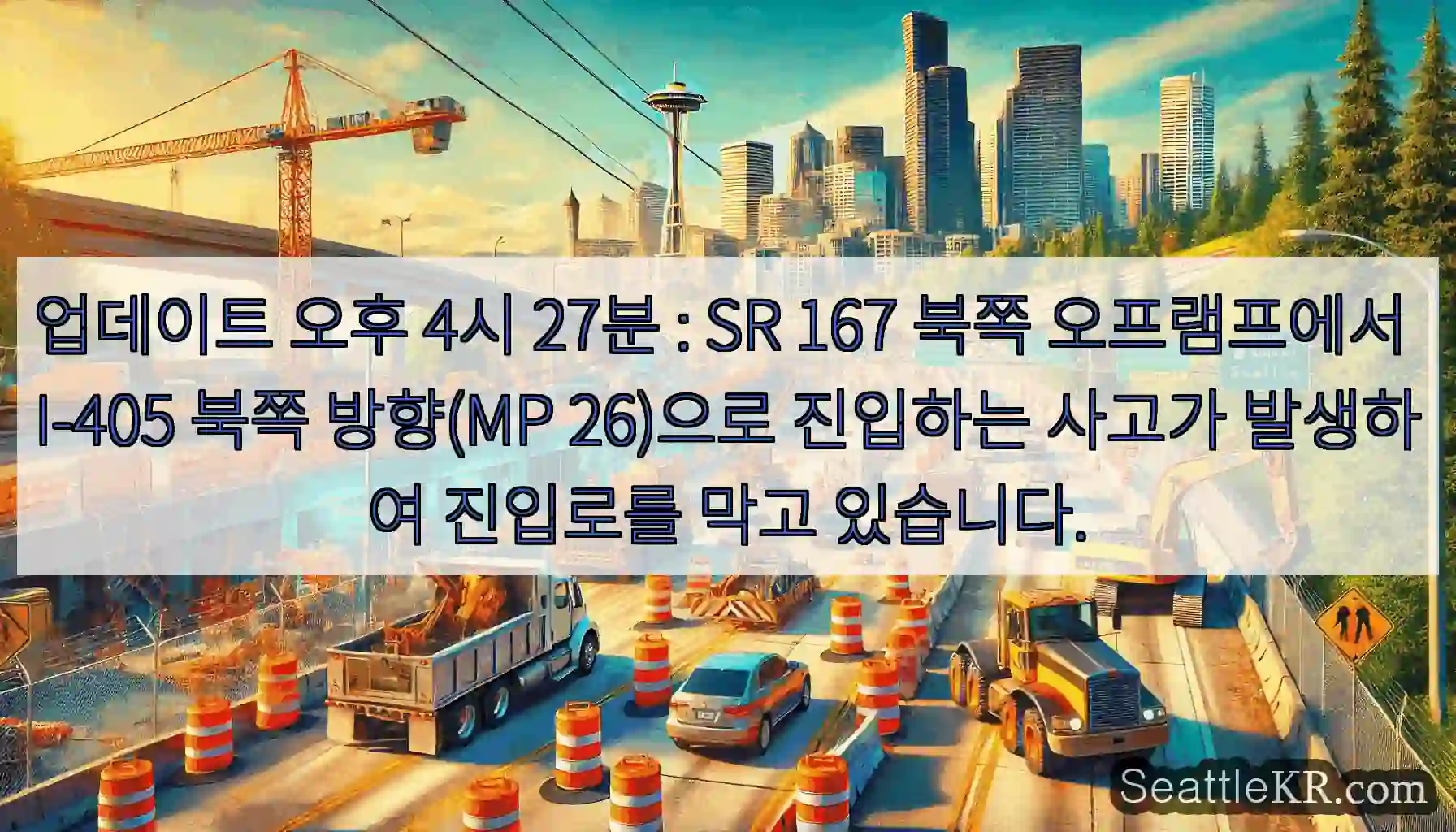 업데이트 오후 4시 27분 : SR 167 북쪽 오프램프에서 I-405 북쪽 방향(MP