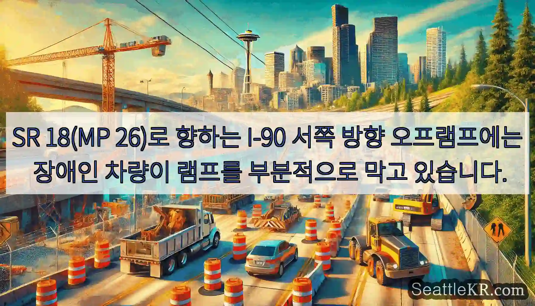 SR 18(MP 26)로 향하는 I-90 서쪽 방향 오프램프에는 장애인 차량이 램프를