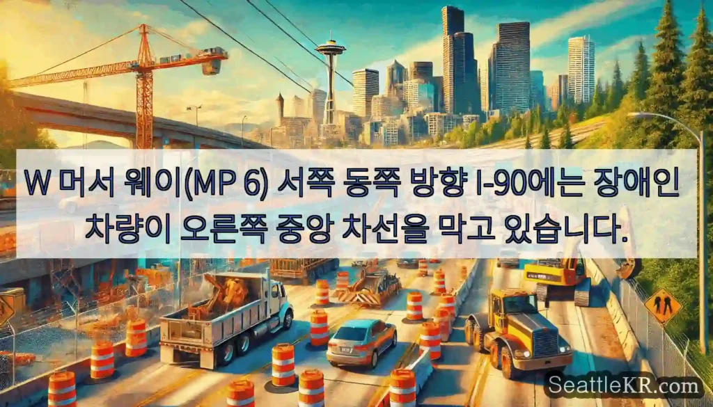 W 머서 웨이(MP 6) 서쪽 동쪽 방향 I-90에는 장애인 차량이 오른쪽 중앙 차선을