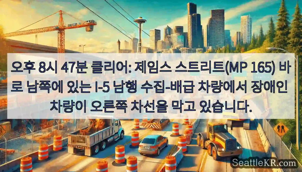 오후 8시 47분 클리어: 제임스 스트리트(MP 165) 바로 남쪽에 있는 I-5 남행