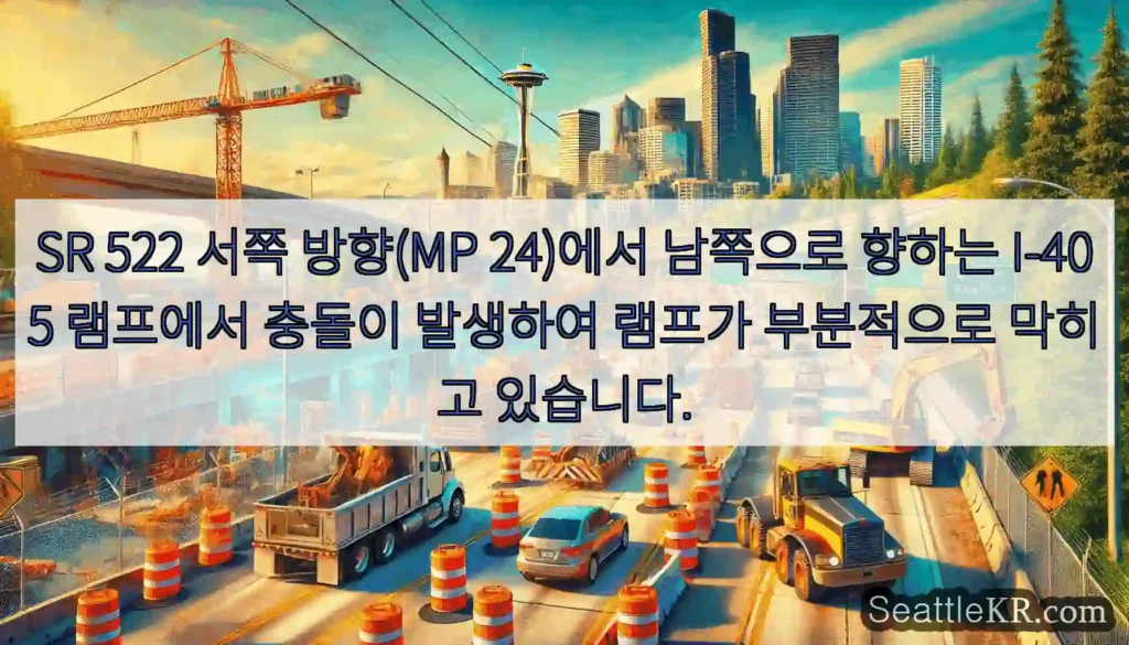 SR 522 서쪽 방향(MP 24)에서 남쪽으로 향하는 I-405 램프에서 충돌이