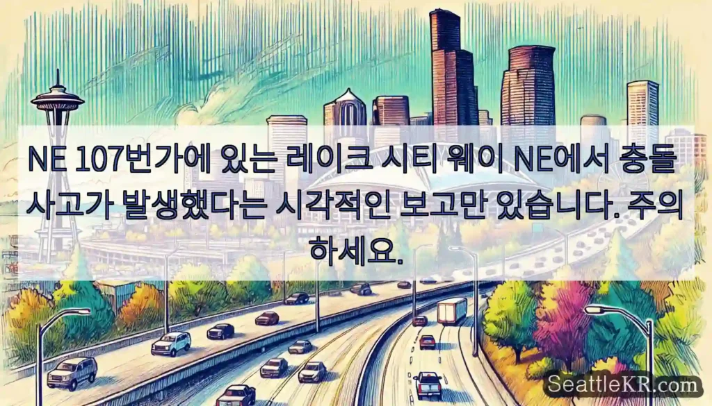 NE 107번가에 있는 레이크 시티 웨이 NE에서 충돌 사고가 발생했다는 시각적인 보고만