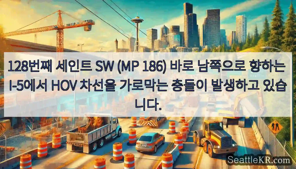 128번째 세인트 SW (MP 186) 바로 남쪽으로 향하는 I-5에서 HOV 차선을