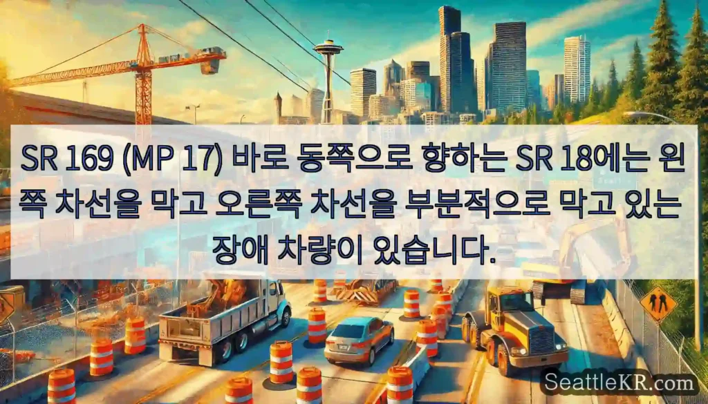 SR 169 (MP 17) 바로 동쪽으로 향하는 SR 18에는 왼쪽 차선을 막고 오른쪽