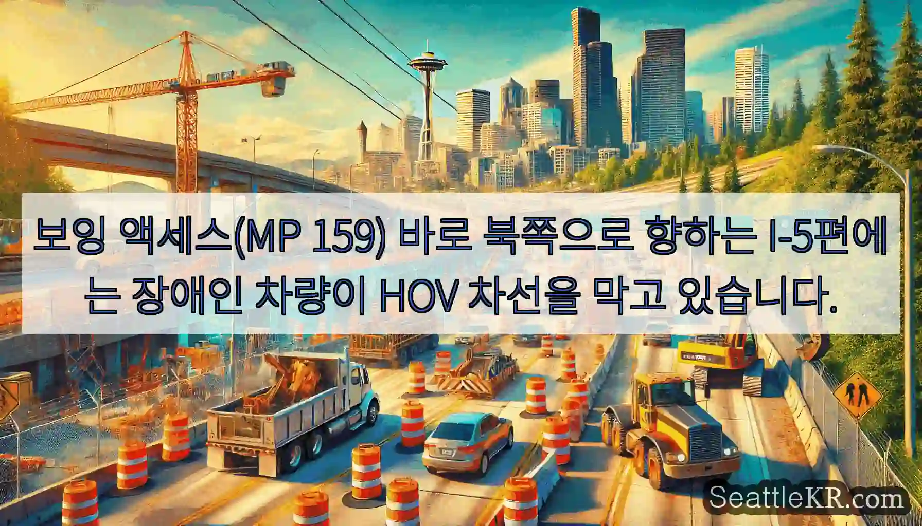 보잉 액세스(MP 159) 바로 북쪽으로 향하는 I-5편에는 장애인 차량이 HOV 차선을