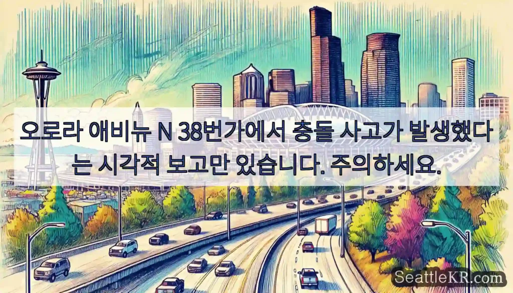 오로라 애비뉴 N 38번가에서 충돌 사고가 발생했다는 시각적 보고만 있습니다. 주의하세요.