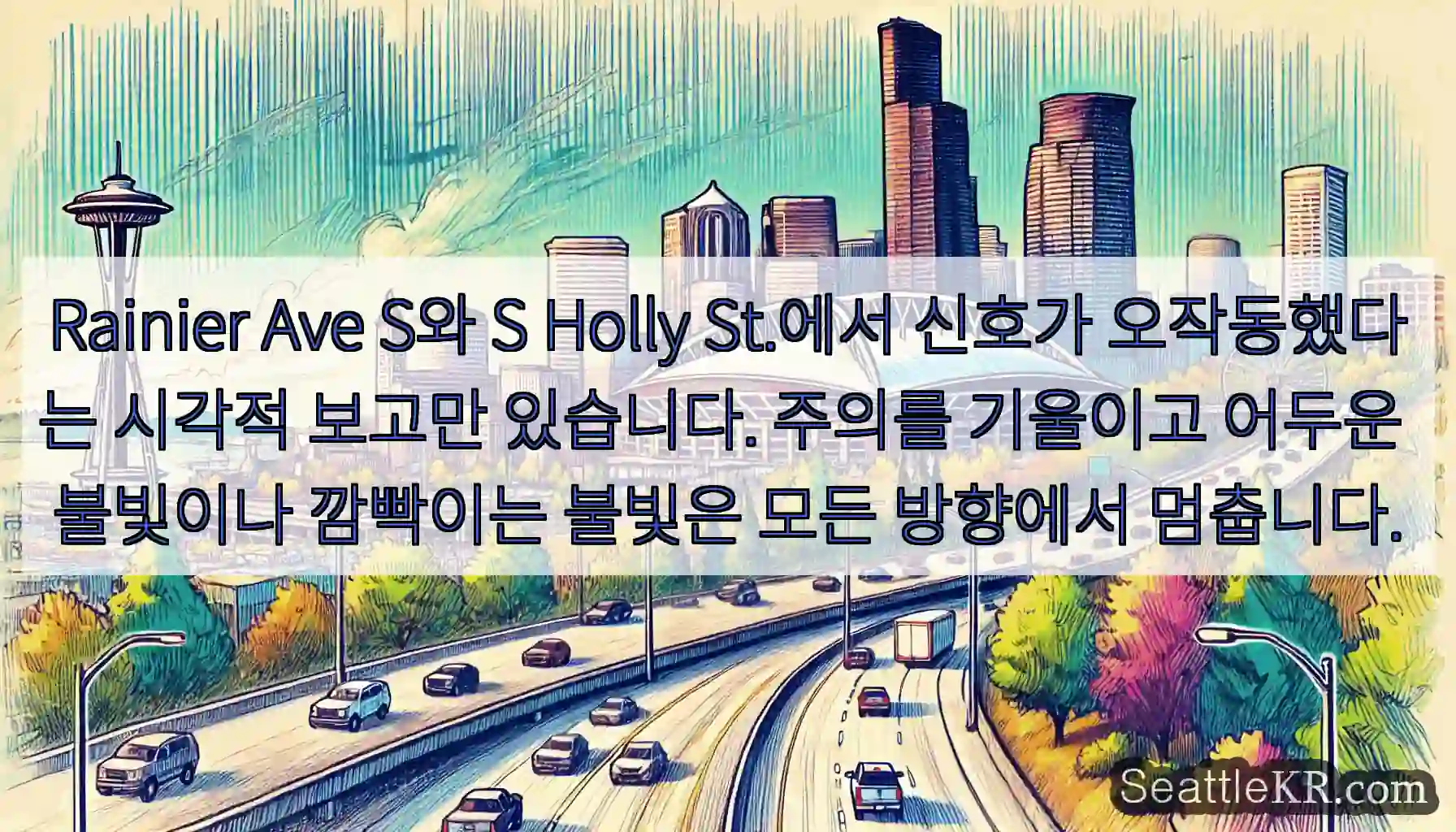 Rainier Ave S와 S Holly St.에서 신호가 오작동했다는 시각적 보고만