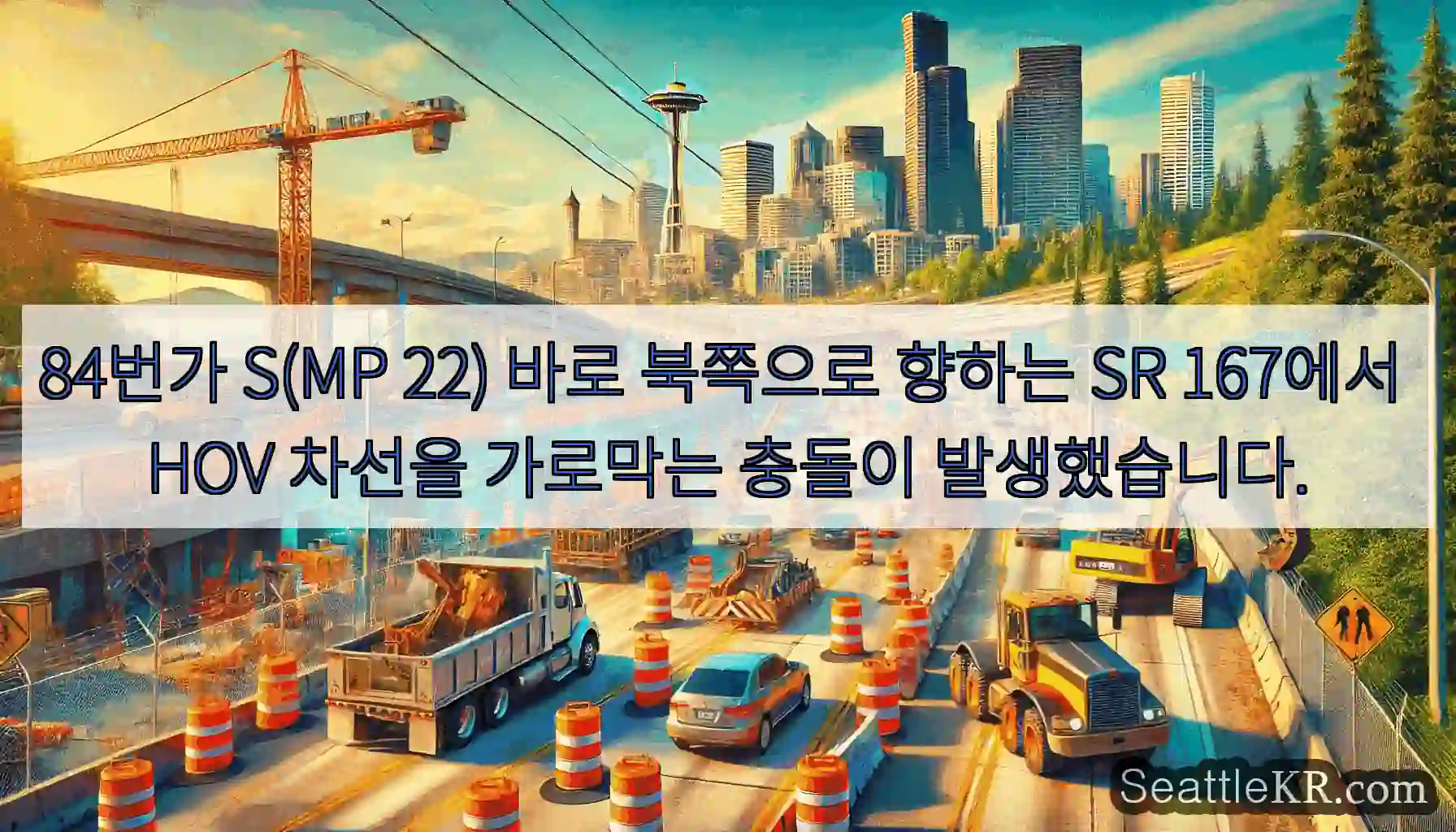 84번가 S(MP 22) 바로 북쪽으로 향하는 SR 167에서 HOV 차선을 가로막는