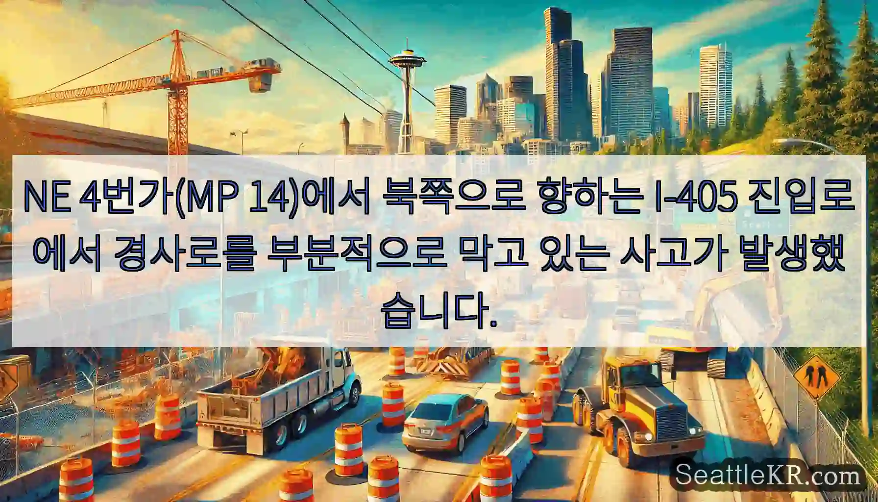 NE 4번가(MP 14)에서 북쪽으로 향하는 I-405 진입로에서 경사로를 부분적으로