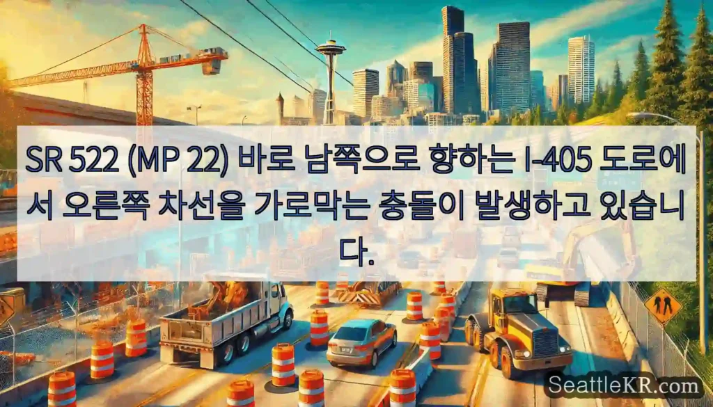 SR 522 (MP 22) 바로 남쪽으로 향하는 I-405 도로에서 오른쪽 차선을