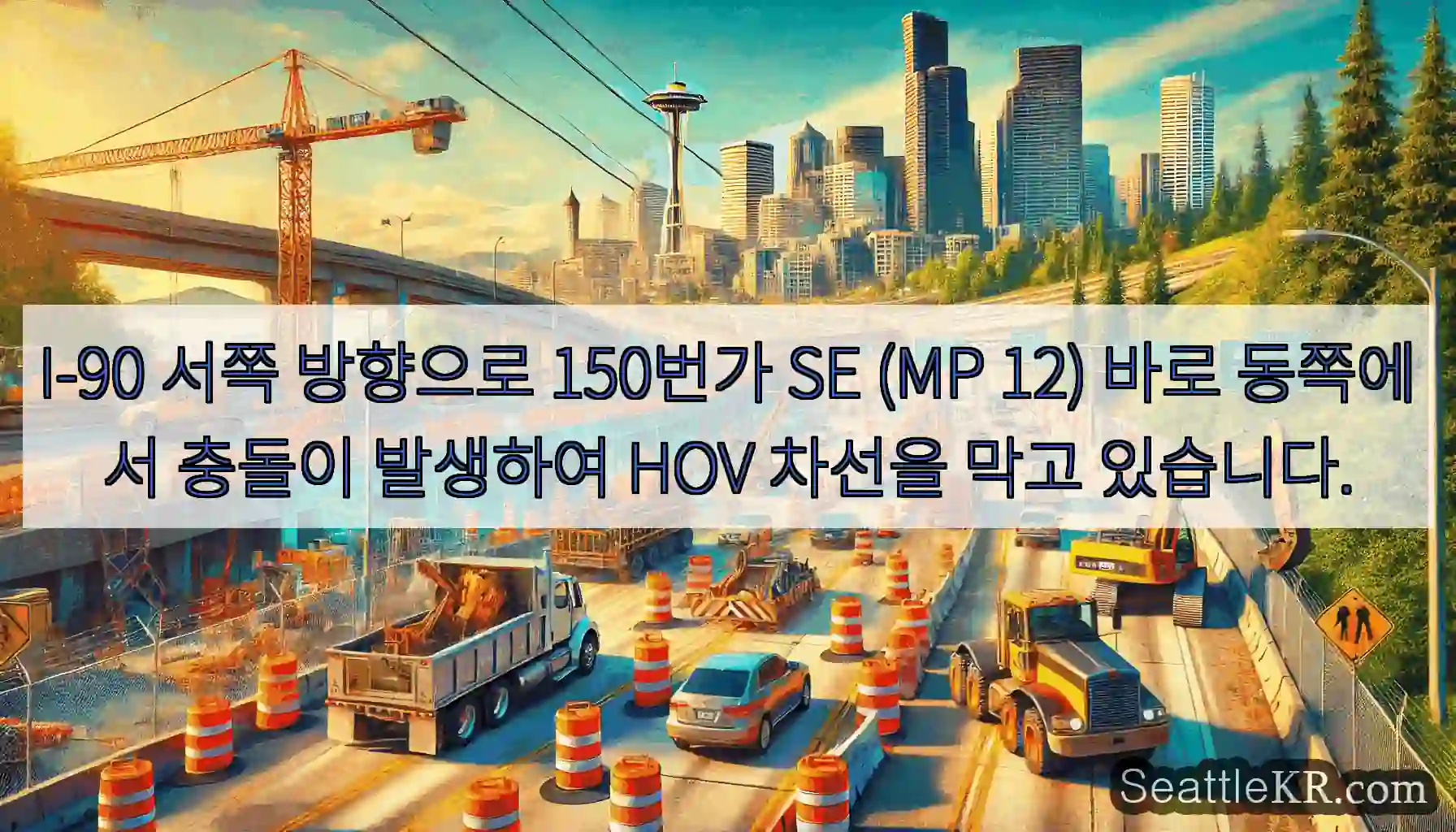 I-90 서쪽 방향으로 150번가 SE (MP 12) 바로 동쪽에서 충돌이 발생하여