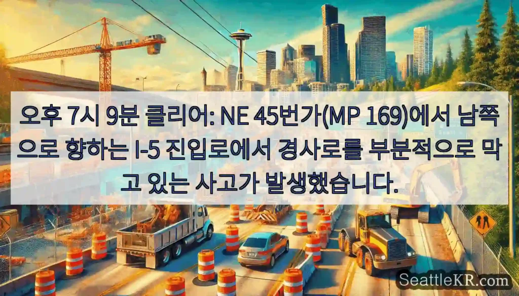 오후 7시 9분 클리어: NE 45번가(MP 169)에서 남쪽으로 향하는 I-5