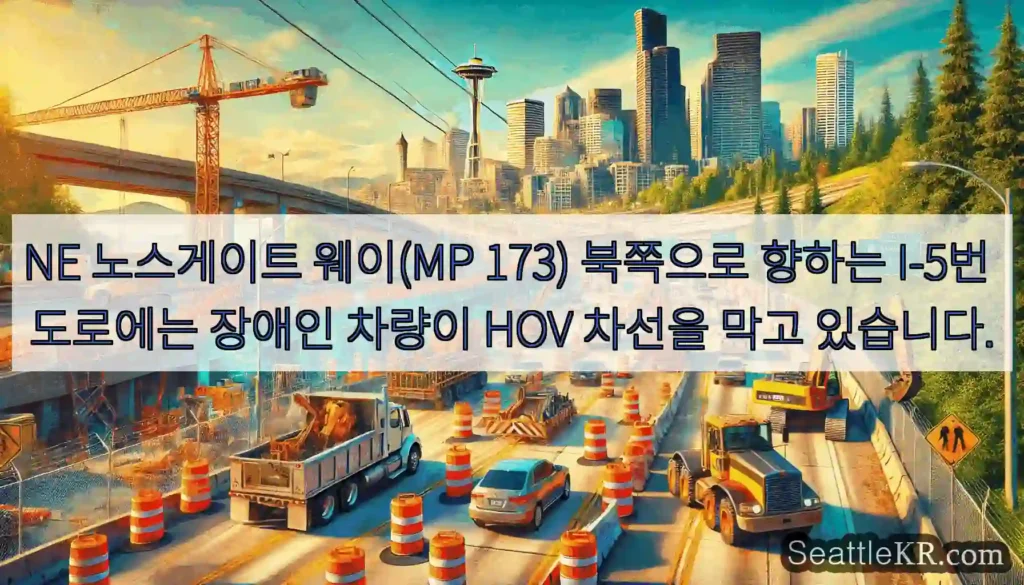 NE 노스게이트 웨이(MP 173) 북쪽으로 향하는 I-5번 도로에는 장애인 차량이