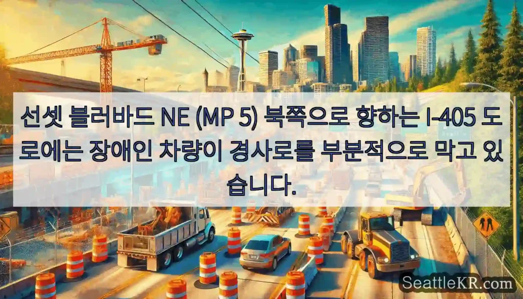 선셋 블러바드 NE (MP 5) 북쪽으로 향하는 I-405 도로에는 장애인 차량이